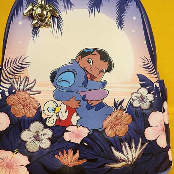 Loungefly Disney Lilo and Stitch Floral Sunset Scene Ducks Mini Backpack NEW - Picture 2 of 12